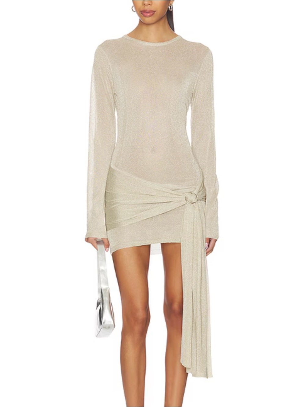 Lioness Ford Topaz Sheer Metallic Tie Mini Dress XS